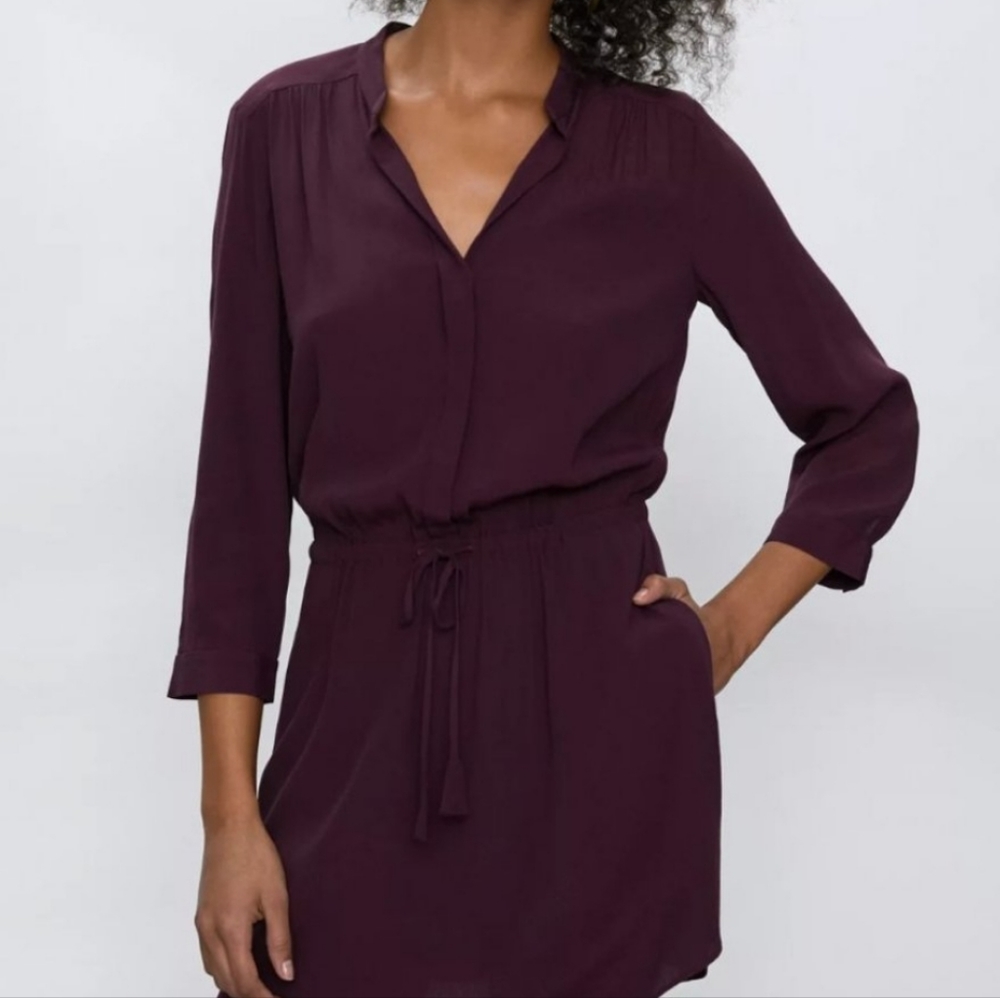 Aritzia Plum V-Neck Drawstring Waist Shirt Dress